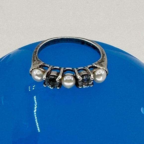 Pearl and Spinel Sterling Silver ring Size 6 - Picture 5 of 9